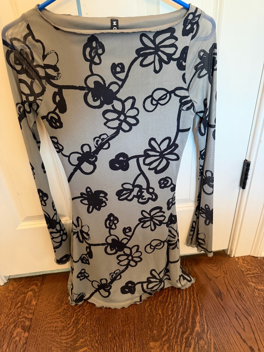 Gray Floral Long Sleeve Shift Dress